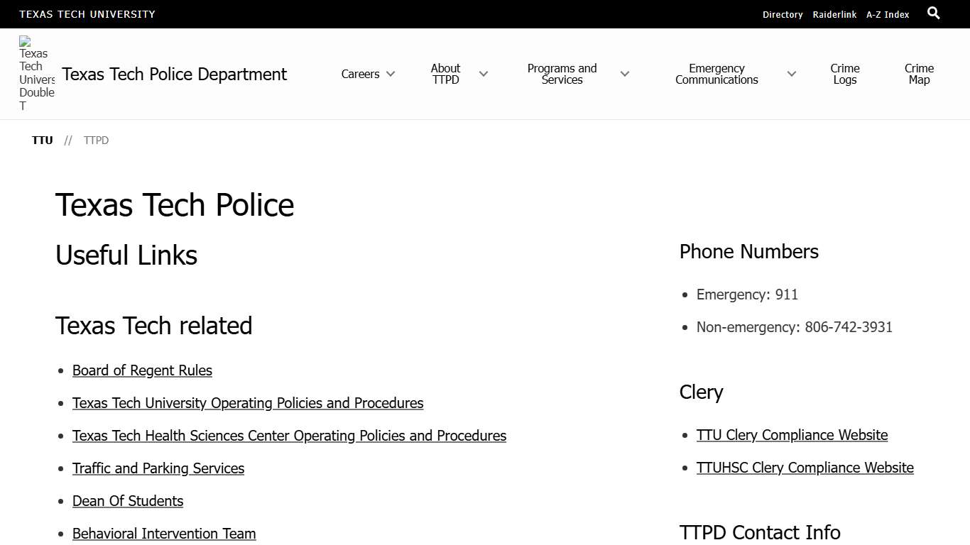 Texas Tech Police TTPD TTU